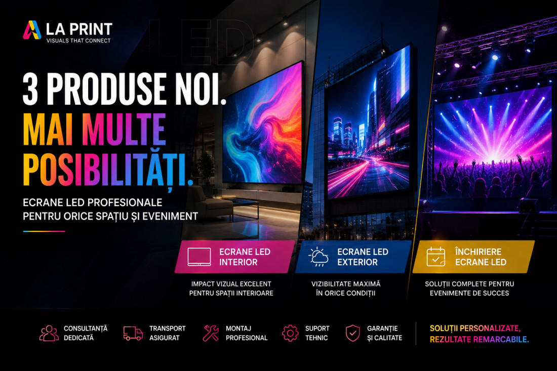 LA PRINT extinde gama de produse: ecrane LED pentru interior, exterior și închiriere pentru evenimente